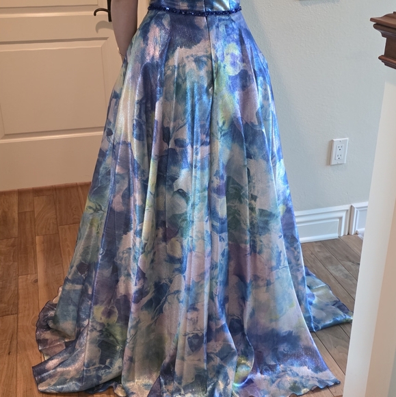 Elegant Blue Floral Women's Dress, Prom Dress - Picture 11 of 17